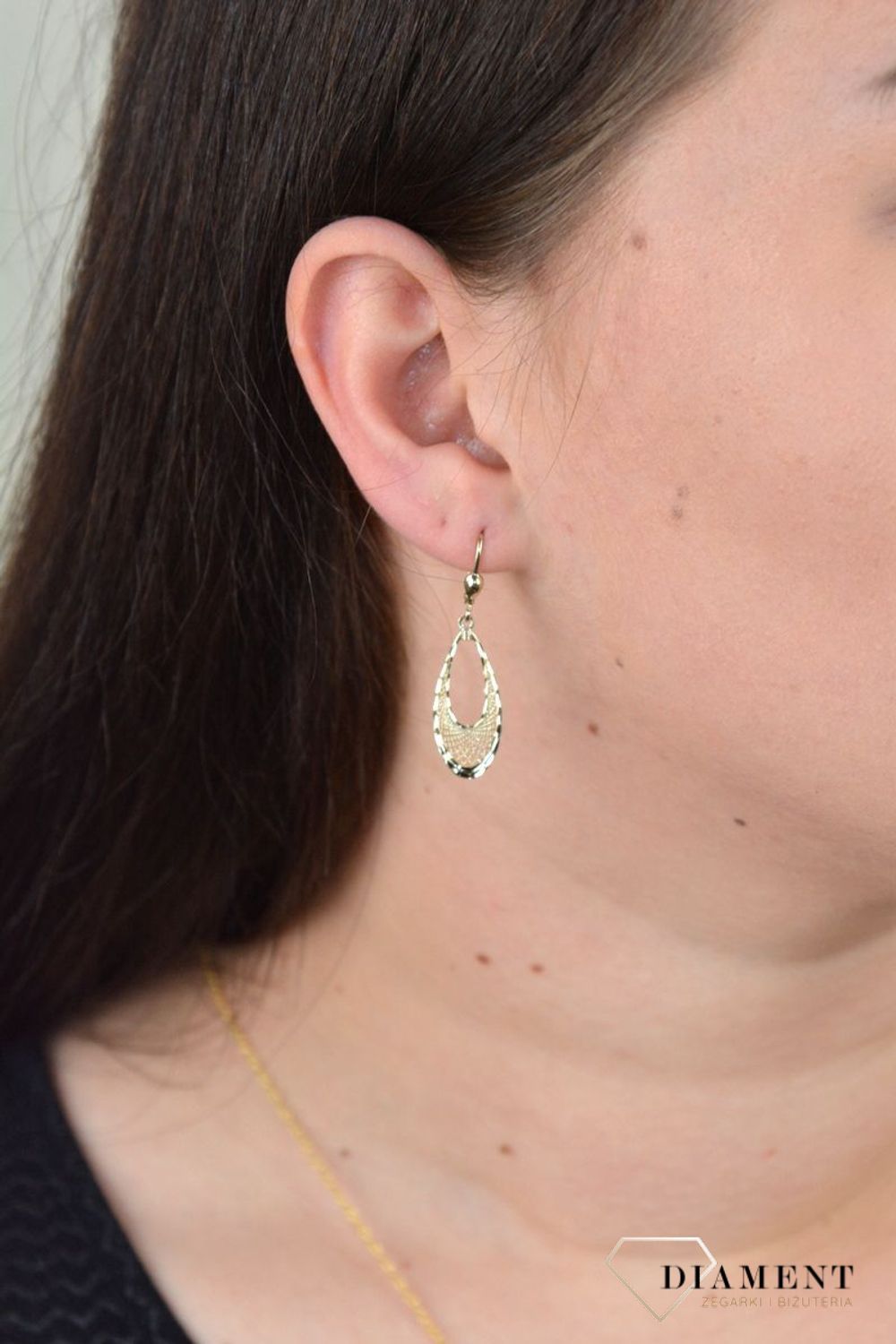 Złote kolczyki wiszące ażurowe łezki KL 9518.jpg